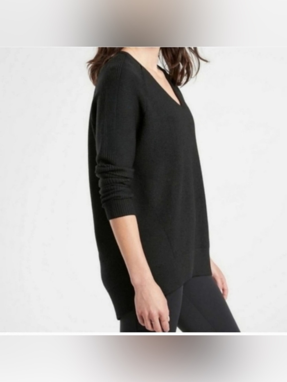 Athleta Hanover Merino Wool Black V-Neck Oversized Sweater Small